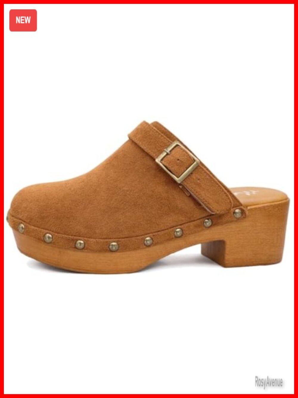 Faux Leather Faux Wood Platform Clogs Studded Slip-On Comfort Mules